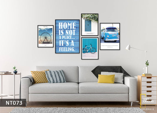 Bộ 5 Tranh Vòng Quay, Khung Cửa Sổ, Những Chiếc Xe Và Quotes - NT073