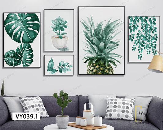 Bộ 5 Tranh Trái Dứa Và Lá Cây - VY039.1