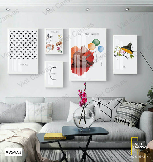Bộ 5 Tranh Trái Tim, Gấu Và Những Chú Chó - VV547.3