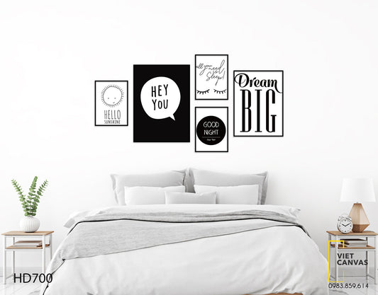 Bộ 5 Tranh Quotes Trắng Đen - HD700