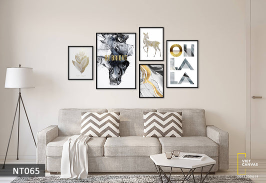 Bộ 5 Tranh Hươu, Lá Cây, Trừu Tượng Và Quotes - NT065