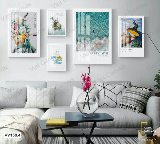 Bộ 5 Tranh Giỏ Xe Hoa Và Biển - VV158.4