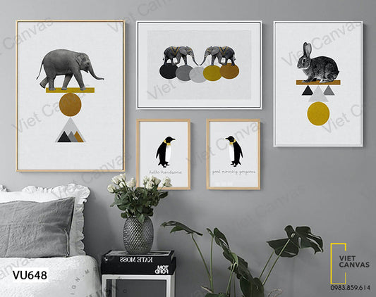 Bộ 5 Tranh Voi, Chuột Và Chim Cánh Cụt - VU648