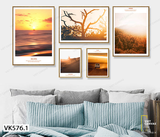 Bộ 5 Tranh Xe, Biển Và Rừng Lúc Hoàng Hôn - VK576.1