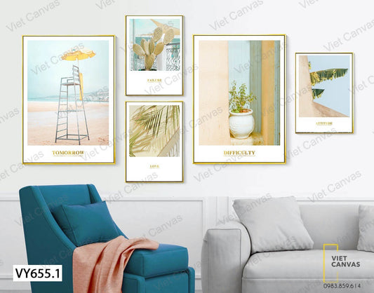 Bộ 5 Tranh Cây Lá, Xương Rồng Và Biển Cả - VY655.1