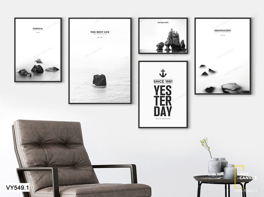 Bộ 5 Tranh Biển Trắng Xóa Và Quotes - VY549.1