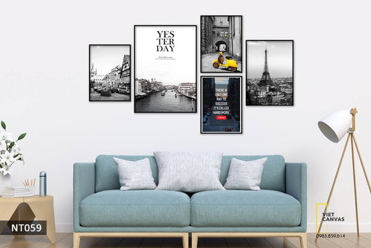 Bộ 5 Tranh Tháp Eiffel Và Khu Phố - NT059