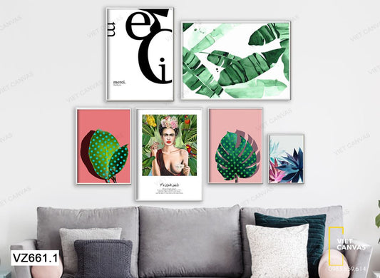 Bộ 6 Tranh Cô Gái Và Lá Cây - VZ661.1
