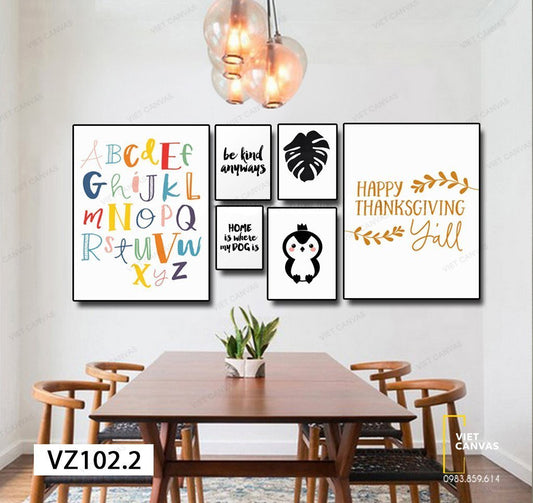 Bộ 6 Tranh Lá Cây, Chim Cánh Cụt Và Quotes - VZ102.2