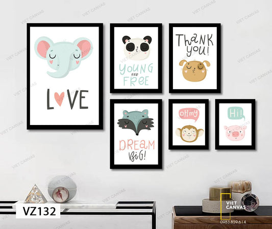Bộ 6 Tranh Động Vật Dễ Thương - VZ132
