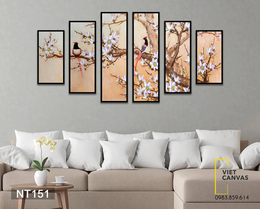 Bộ 6 Tranh Đôi Chim Trên Cành Hoa - NT151