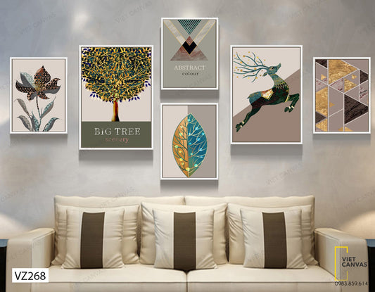 Bộ 6 Tranh Cây, Hươu Chạy Và Hoa Lá Ấn Tượng - VZ268
