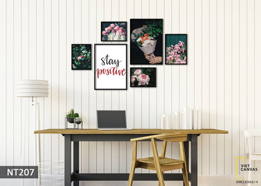 Bộ 6 Tranh Hoa Sắc Hồng Và Quotes- NT207