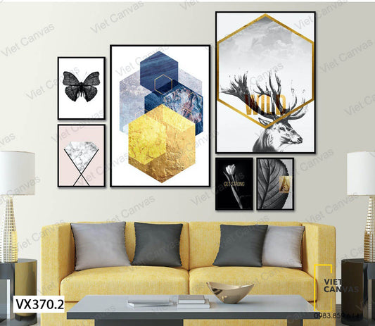 Bộ 6 Tranh Hươu, Hoa Và Kim Cương - VX370.2