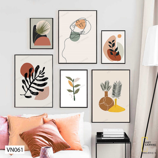 Bộ 6 Tranh Lá Cây Và Nét Vẽ - VN061