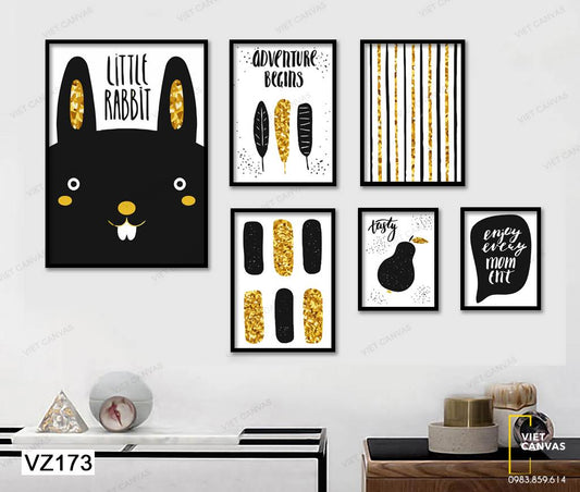 Bộ 6 Tranh Chú Thỏ Và Những Hình Ảnh Đơn Giản - VZ173