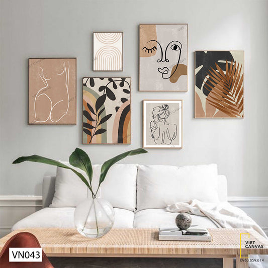 Bộ 6 Tranh Nét Vẽ Và Lá Cây - VN043