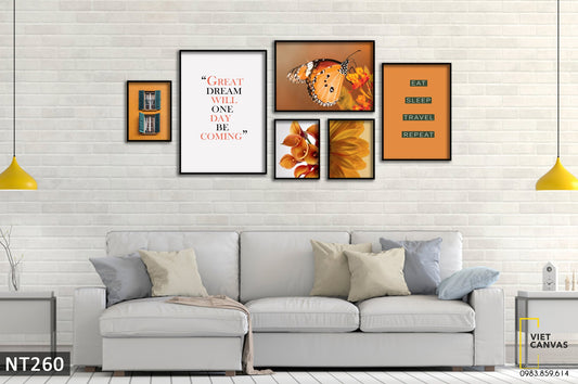 Bộ 6 Tranh Beautiful Butterfly On Flowers - NT260