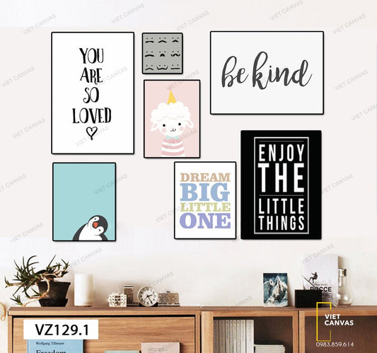 Bộ 7 Tranh Thỏ, Chim Cánh Cụt Và Quotes - VZ129.1