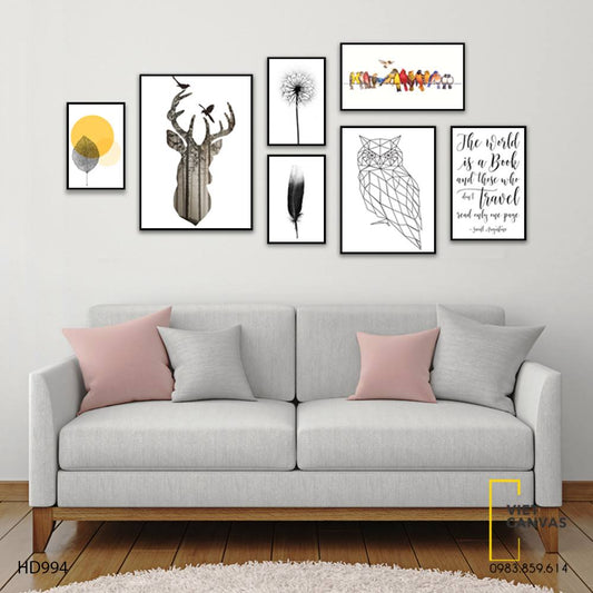 Bộ 7 Tranh Hươu, Những Chú Chim, Bồ Công Anh, Lông Vũ Và Quotes - HD994