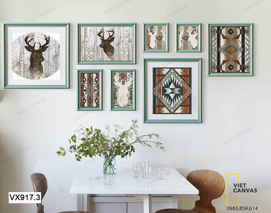 Bộ 8 Tranh Hươu Và Tranh Thổ Cẩm - VX917.3