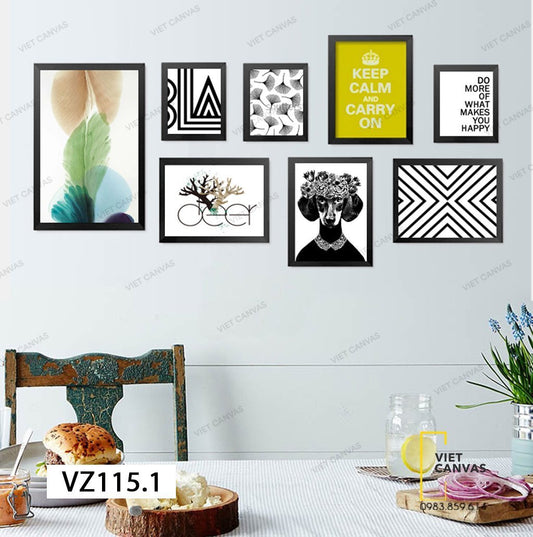 Bộ 8 Tranh Chú Chó, Lá Cây, Trừu Tượng Và Quotes - VZ115.1