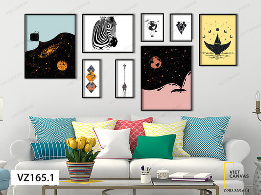 Bộ 8 Tranh Hươu Cao Cổ, Ngựa Vằn Và Những Cảnh Vật - VZ165.1