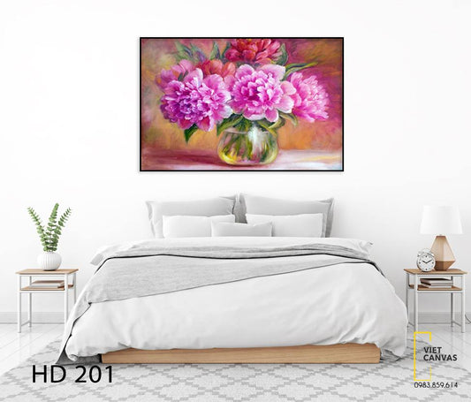 Tranh Hoa Mẫu Đơn Hồng Đậm - HD201