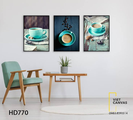 Bộ 3 Tranh Cốc Cà Phê Xanh Ngọc - HD770