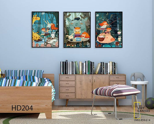 Bộ 3 Tranh Động Vật Vui Đùa Trong Rừng - HD204