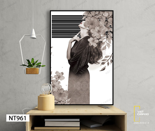 Tranh Cô Gái Bên Nhành Hoa - NT961