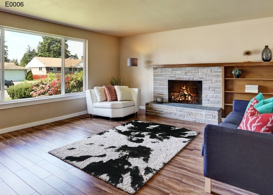 Thảm Lông Xù Họa Tiết Đen Trắng Đẹp - E0006