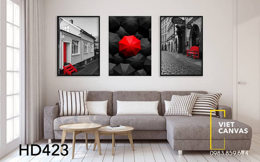 Bộ 3 Tranh Những Chiếc Ô Và Khu Phố Cổ Điển - HD423