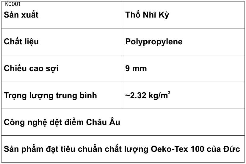 Thảm Sợi Ngắn - K0001