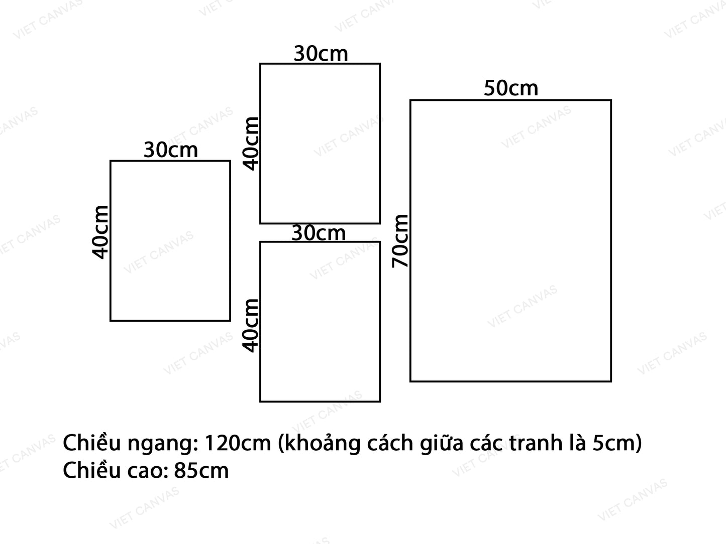 Bộ 4 Tranh Những Mái Nhà Và Hoa - VV880.1