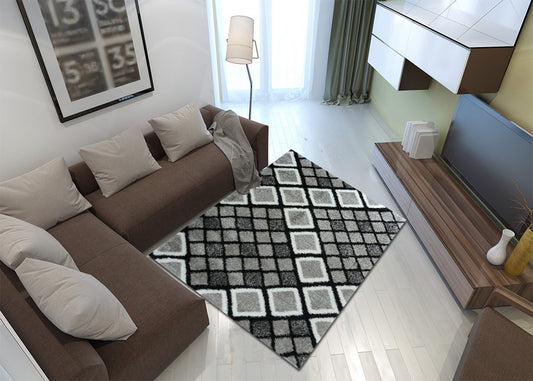 Thảm Lông Xù Cao Cấp Họa Tiết Hình Vuông - S0031