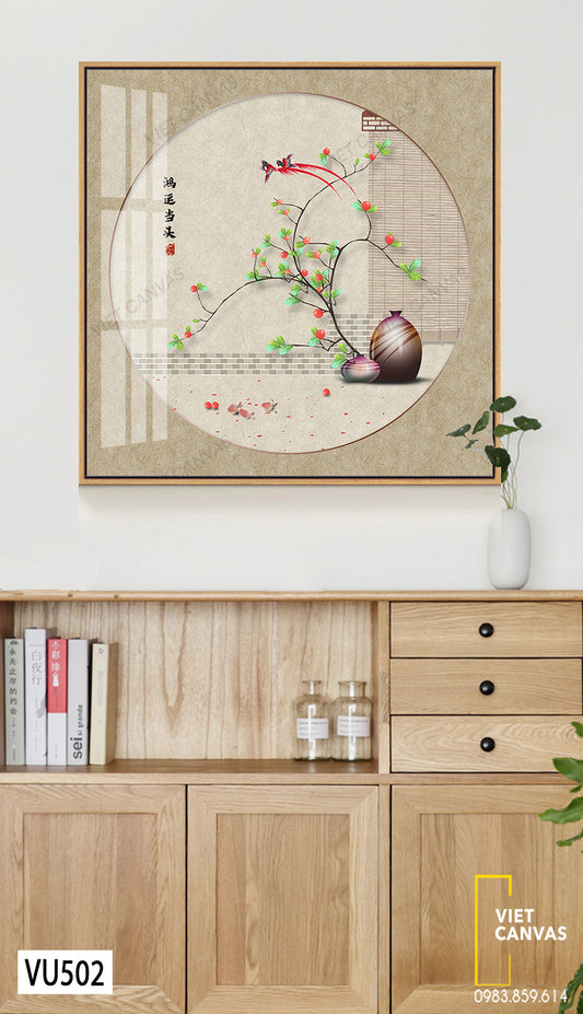 Tranh Bình Hoa Và Đôi Chim - VU502
