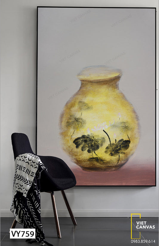 Tranh Bình Hoa Với Họa Tiết Lá Sen - VY759