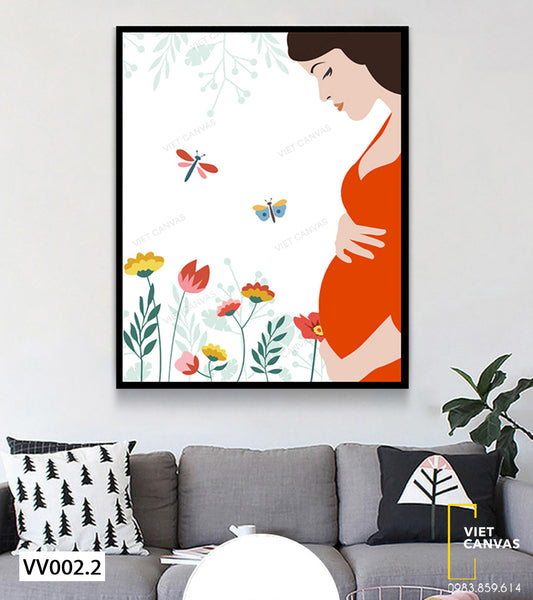 Tranh Bướm, Hoa Và Mẹ Bầu - VV002.2