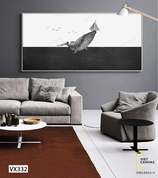 Tranh Cá Heo, Con Thuyền Và Đàn Cá - VX332