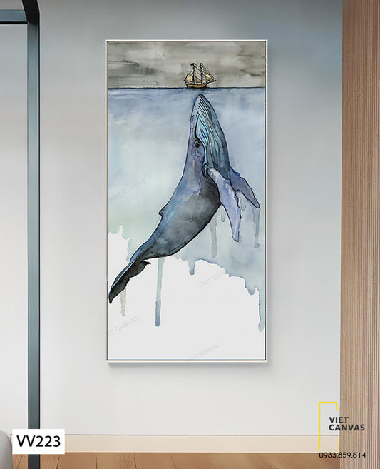 Tranh Cá Voi Và Thuyền - VV223