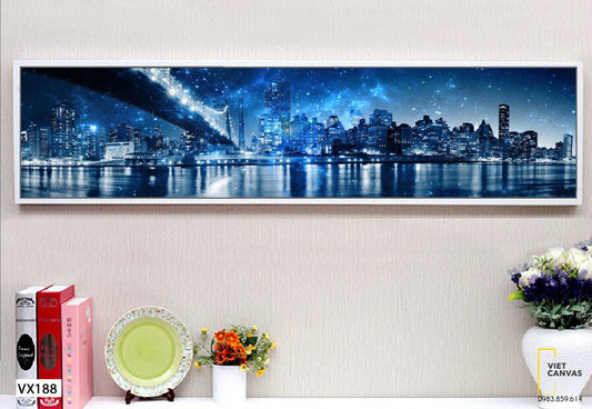 Tranh Các Tòa Nhà Về Đêm Bên Kia Sông - VX188