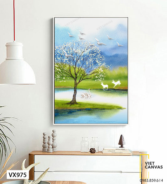 Tranh Cây Hoa Trắng Ven Sông - VX975