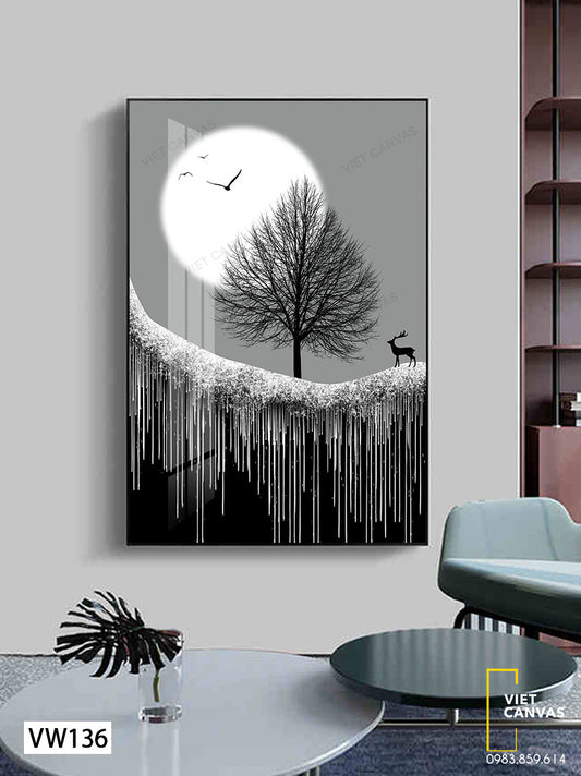 Tranh Cây Và Hươu Dưới Ánh Trăng - VW136