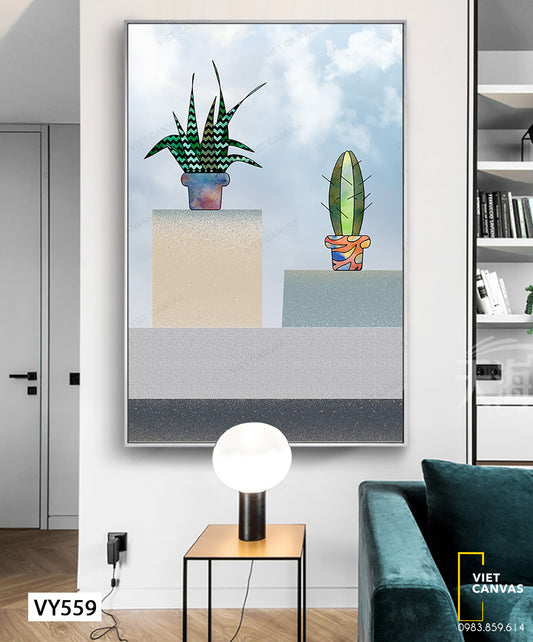 Tranh Chậu Cây Lưỡi Hổ Và Cây Xương Rồng - VY559