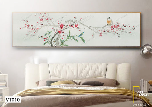 Tranh Chú Chim Đậu Trên Cành Hoa - VT010