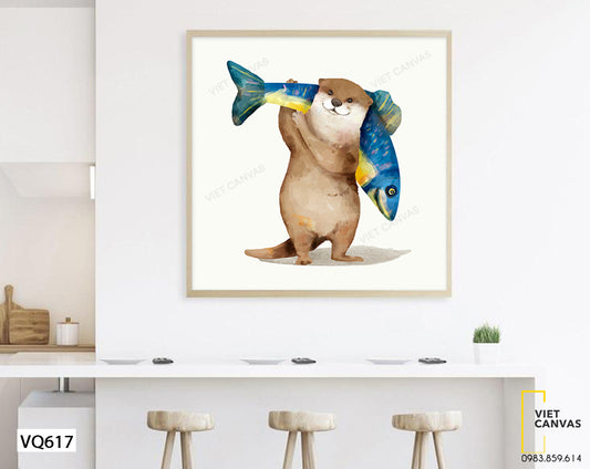Tranh Chú Gấu Bế Con Cá - VQ617