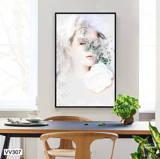 Tranh Cô Gái Và Hoa Hồng Trắng - VV307