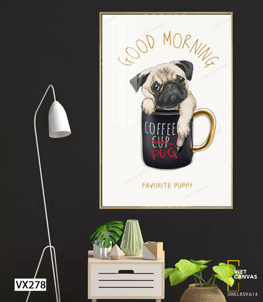 Tranh Cún Con Và Chiếc Ly - VX278
