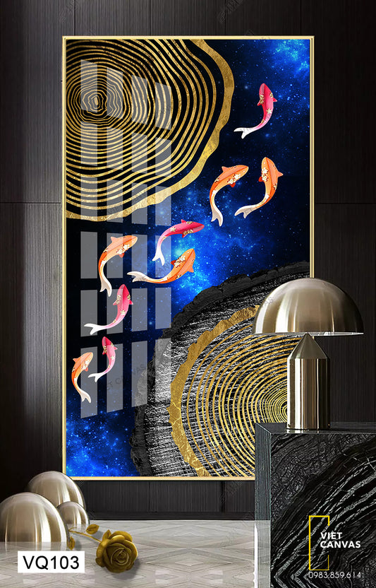 Tranh Đàn Cá Bên Vân Gỗ - VQ103